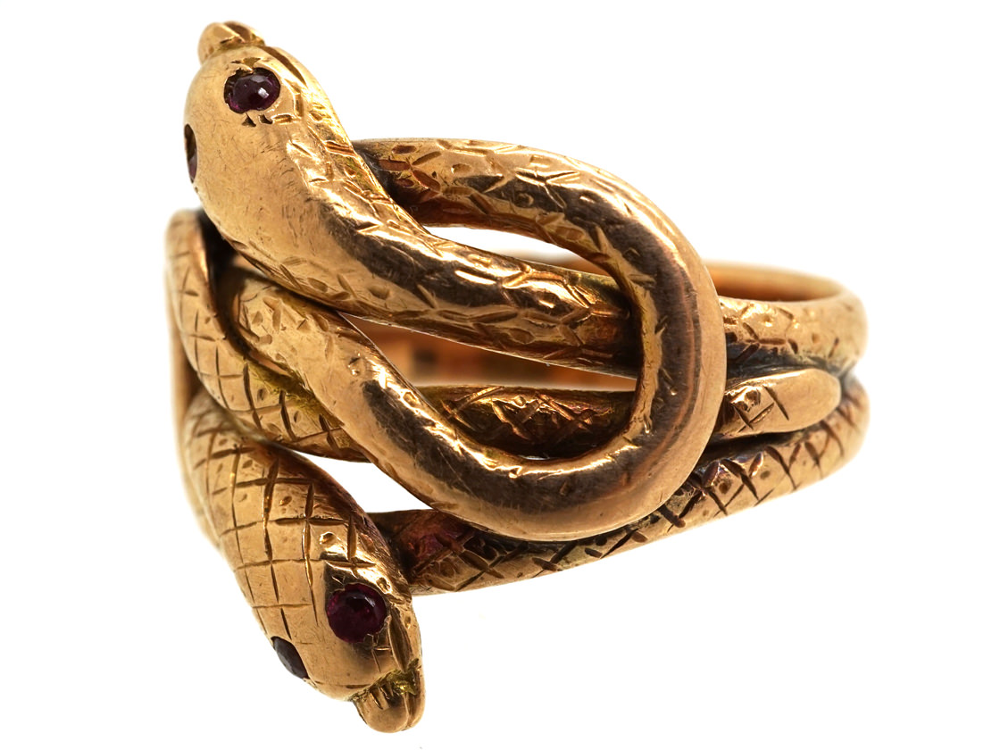 Victorian Ct Gold Double Snake Ring With Ruby Eyes H The