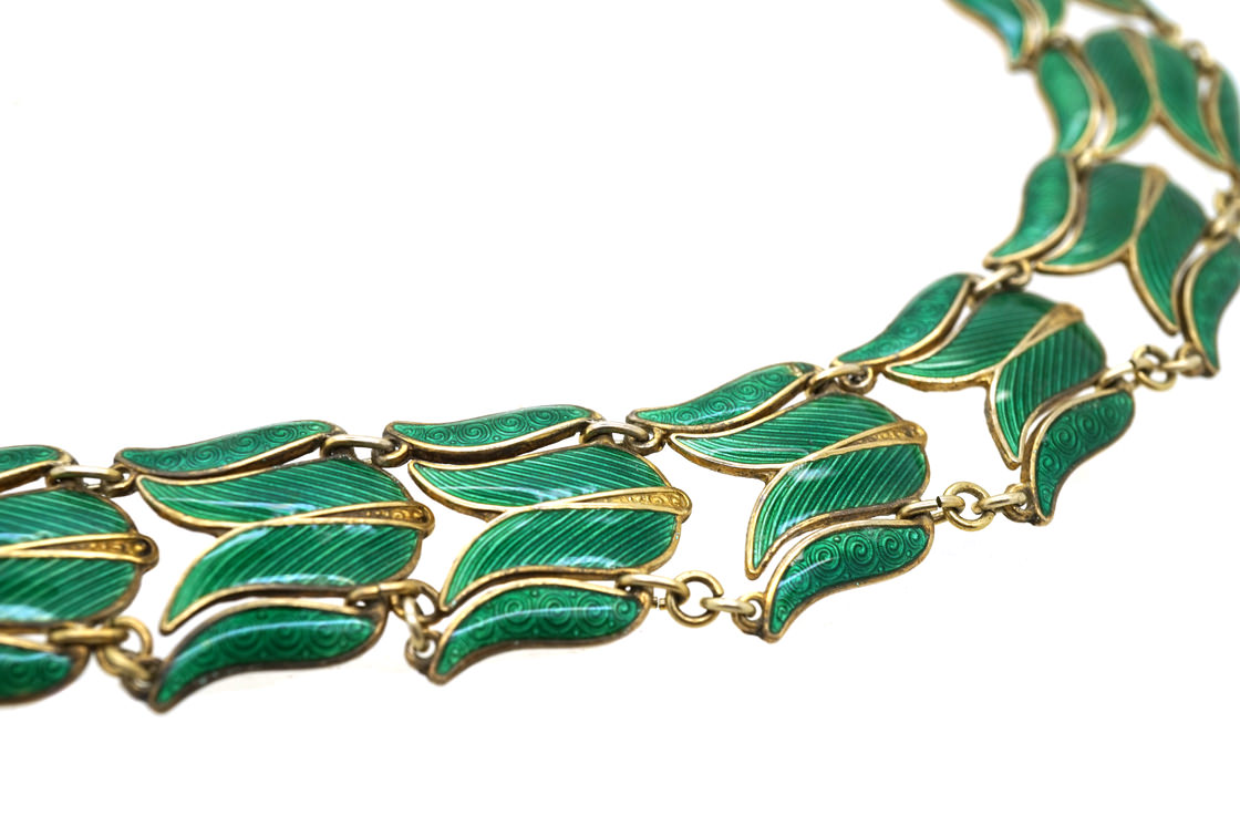 Silver Gilt Green Enamel Tulip Design Necklace 201K The Antique