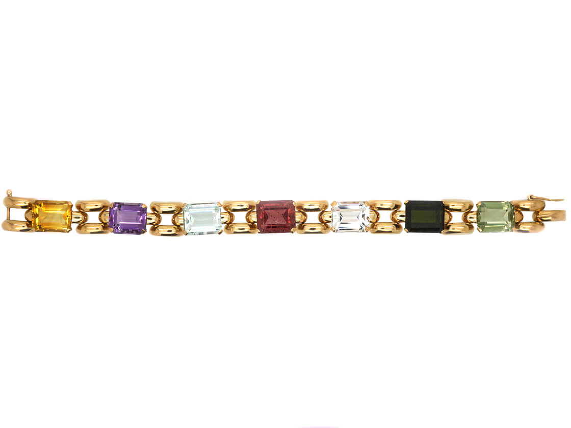 Retro 18ct Gold Multi Gem Bracelet 80N The Antique Jewellery Company