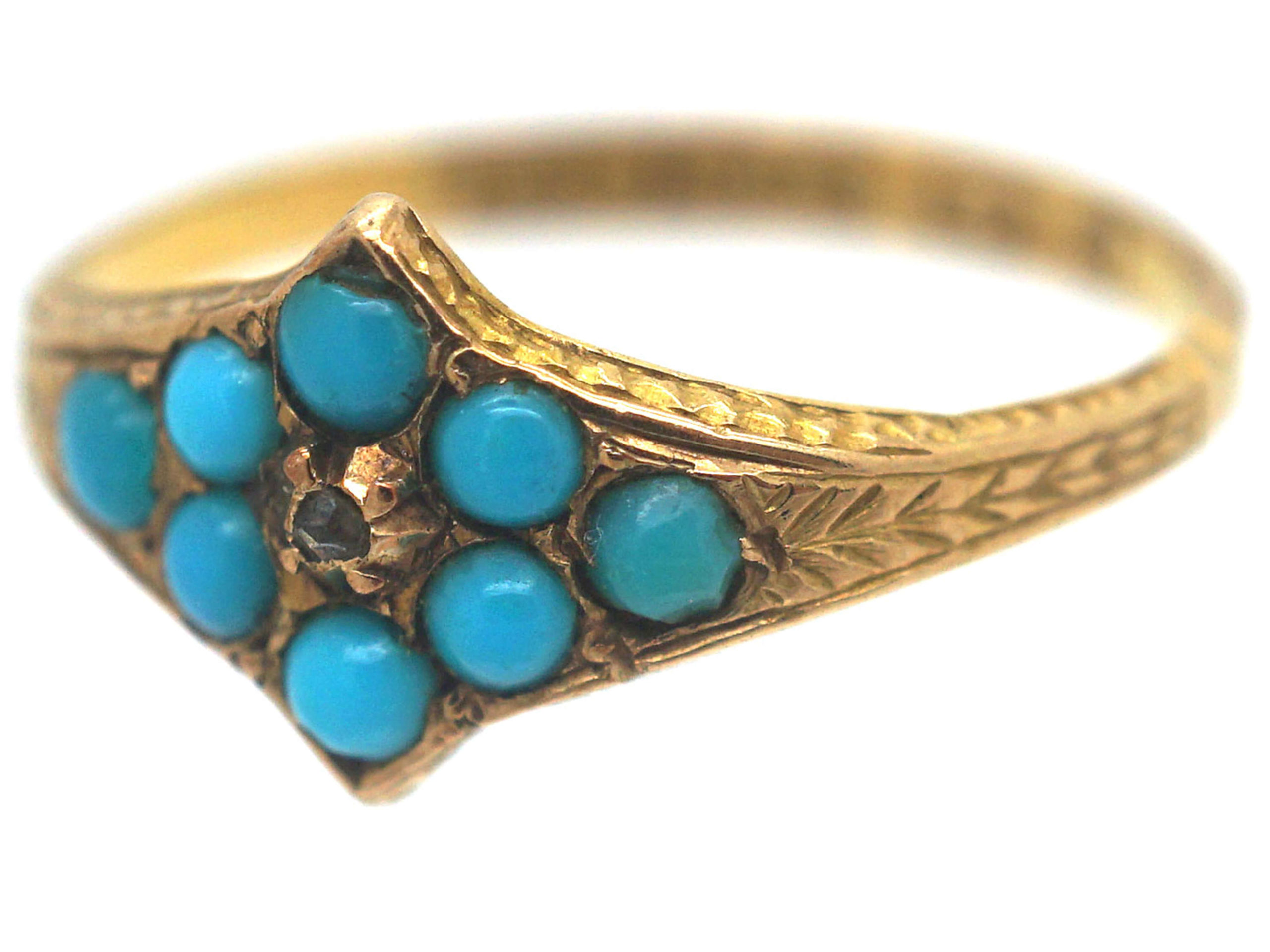 Victorian 15ct Gold Turquoise Diamond Forget Me Not Ring 251P