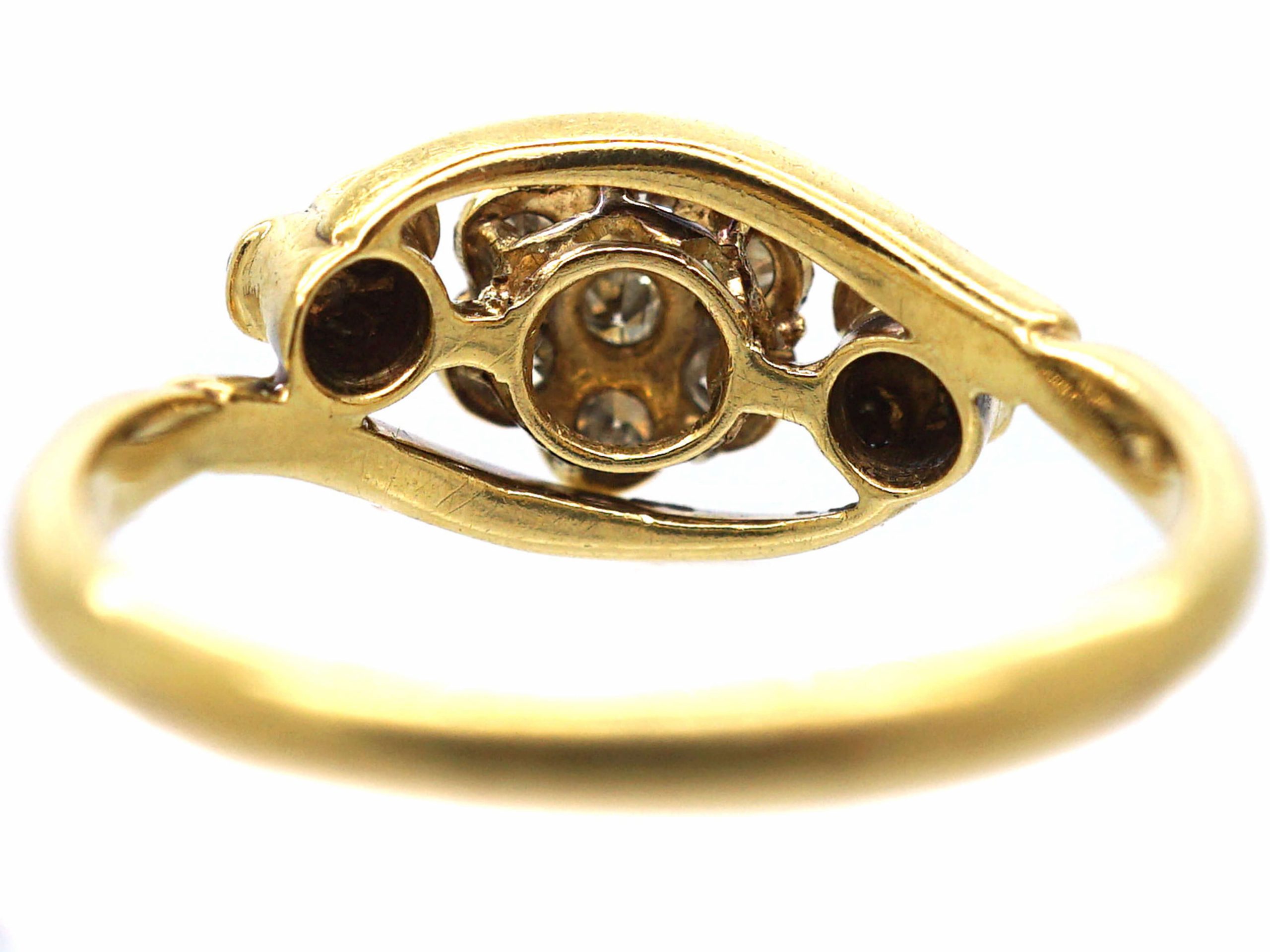 Edwardian Ct Gold Platinum Cluster Diamond Ring With Diamond Set