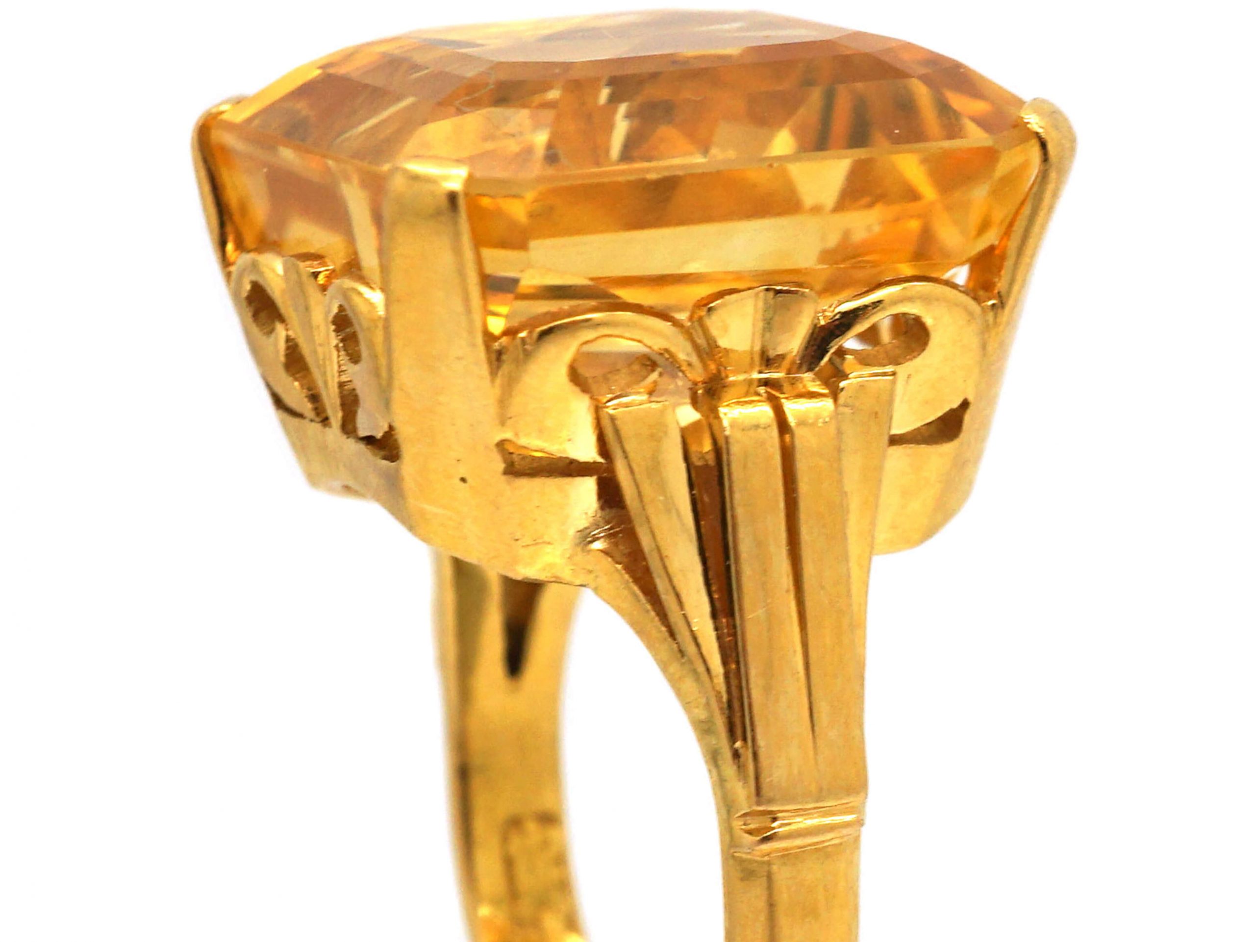 Retro Ct Gold Ring Set With A Large Emerald Cut Citrine T