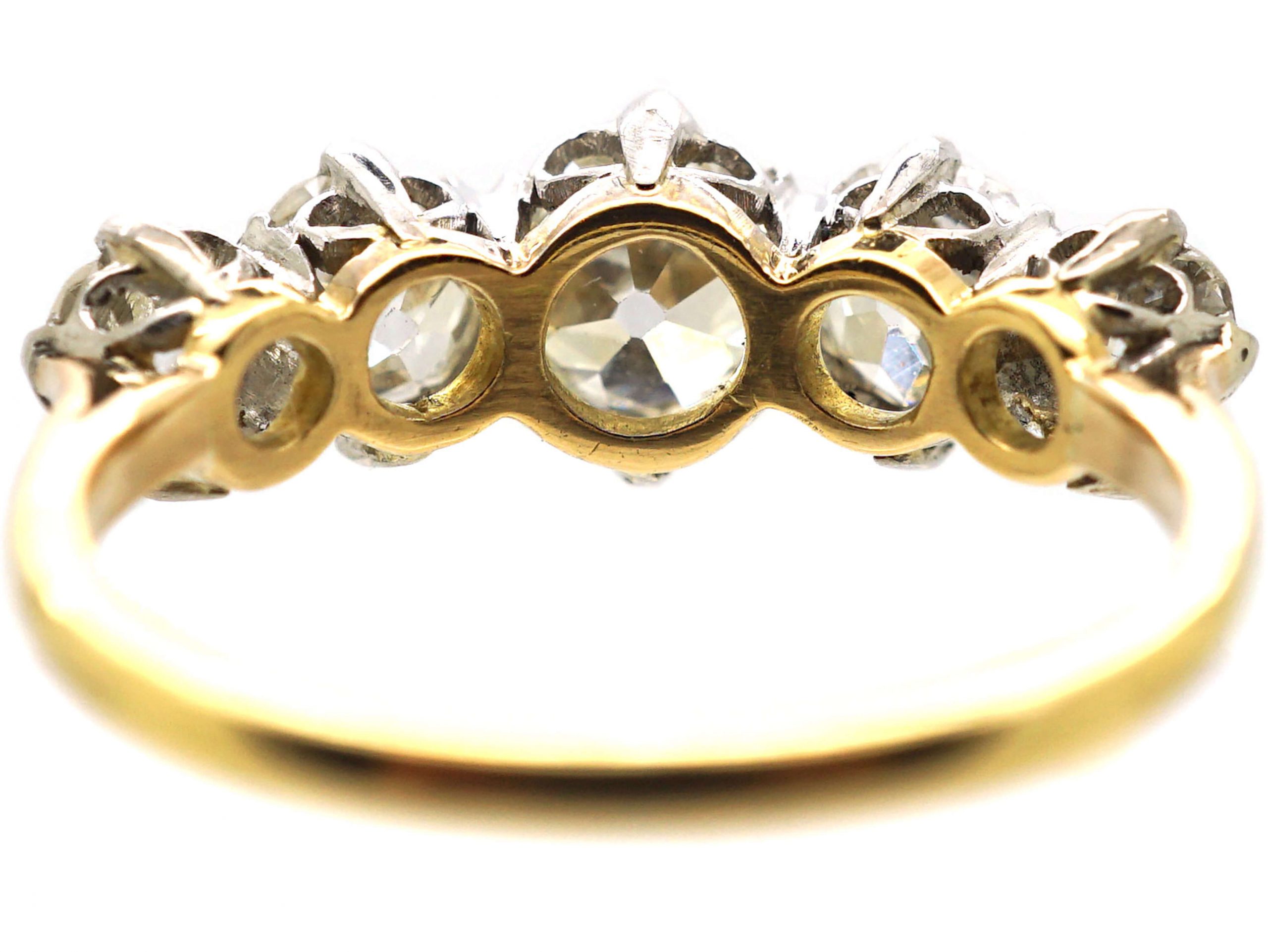 Edwardian Ct Gold Platinum Five Stone Old Mine Cut Diamond Ring