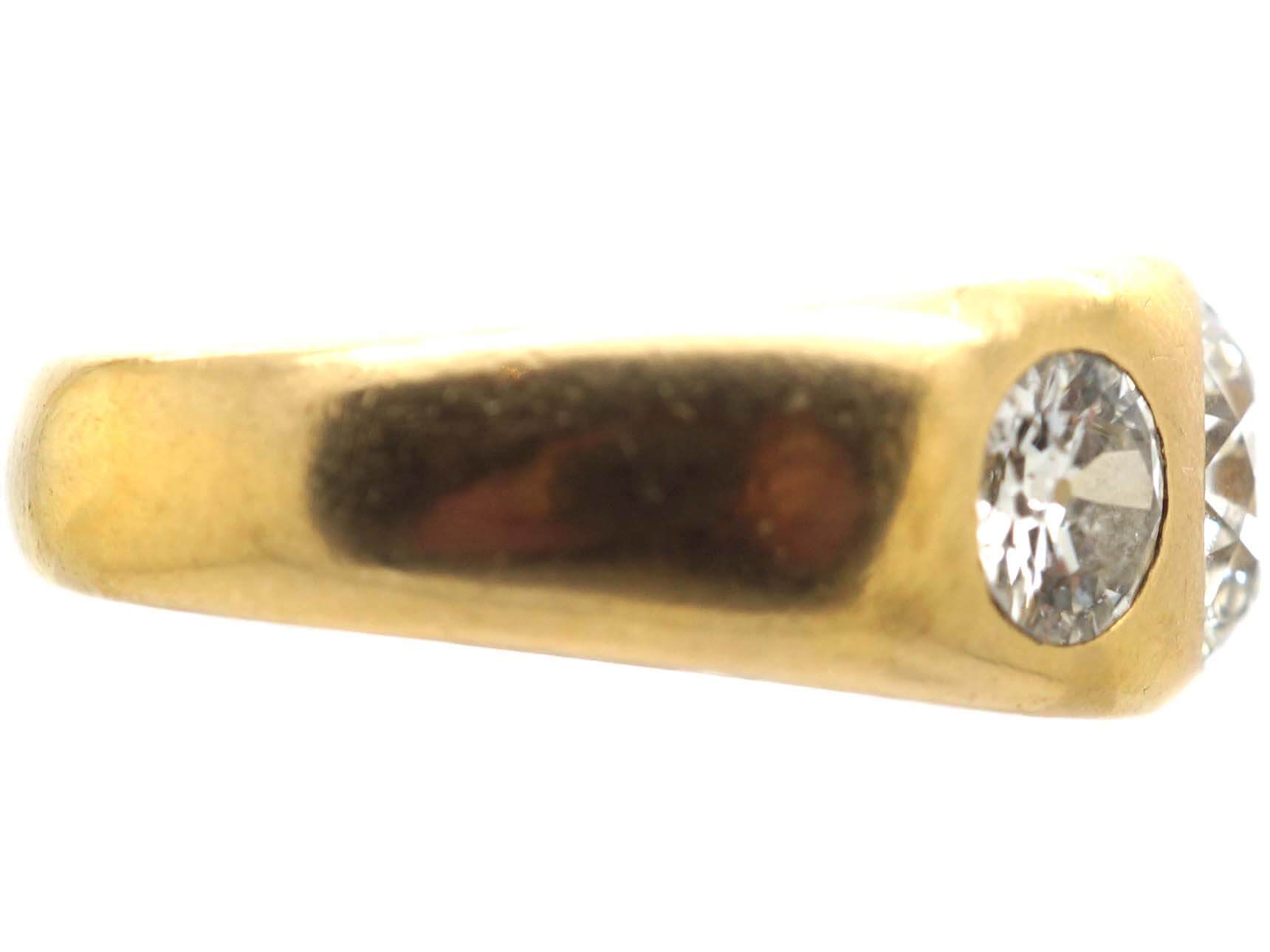 Victorian 18ct Gold Three Stone Diamond Rub Over Set Ring 522U The