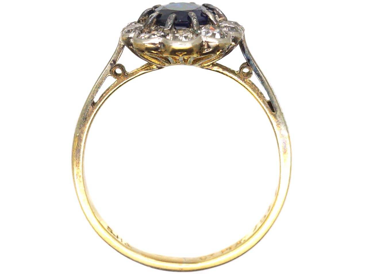 Edwardian Ct Gold Platinum Sapphire Diamond Oval Cluster Ring