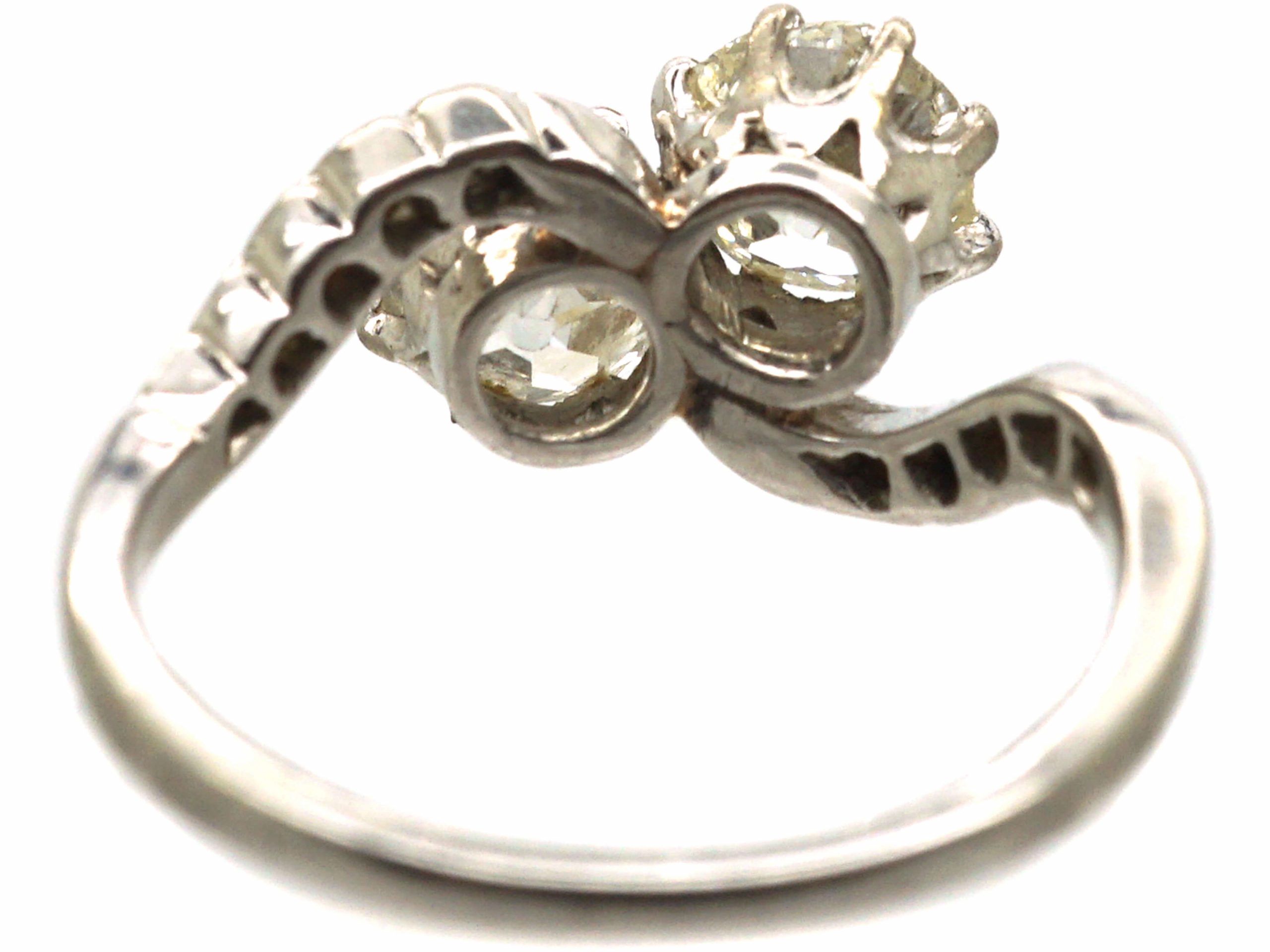 Edwardian Platinum Two Stone Diamond Crossover Ring With Diamond Set