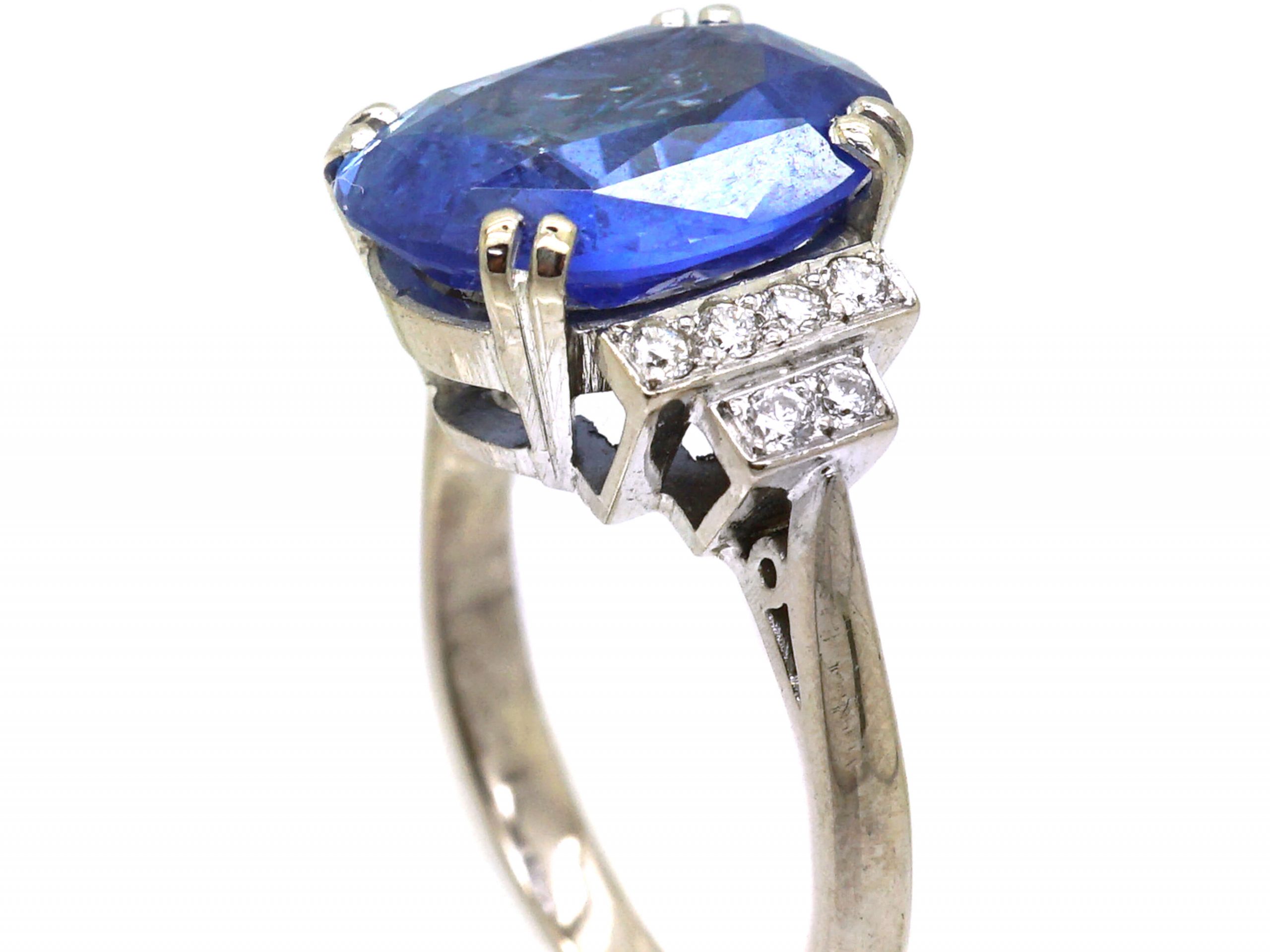 Art Deco Ct White Gold Sapphire Ring With Diamond Set Shoulders