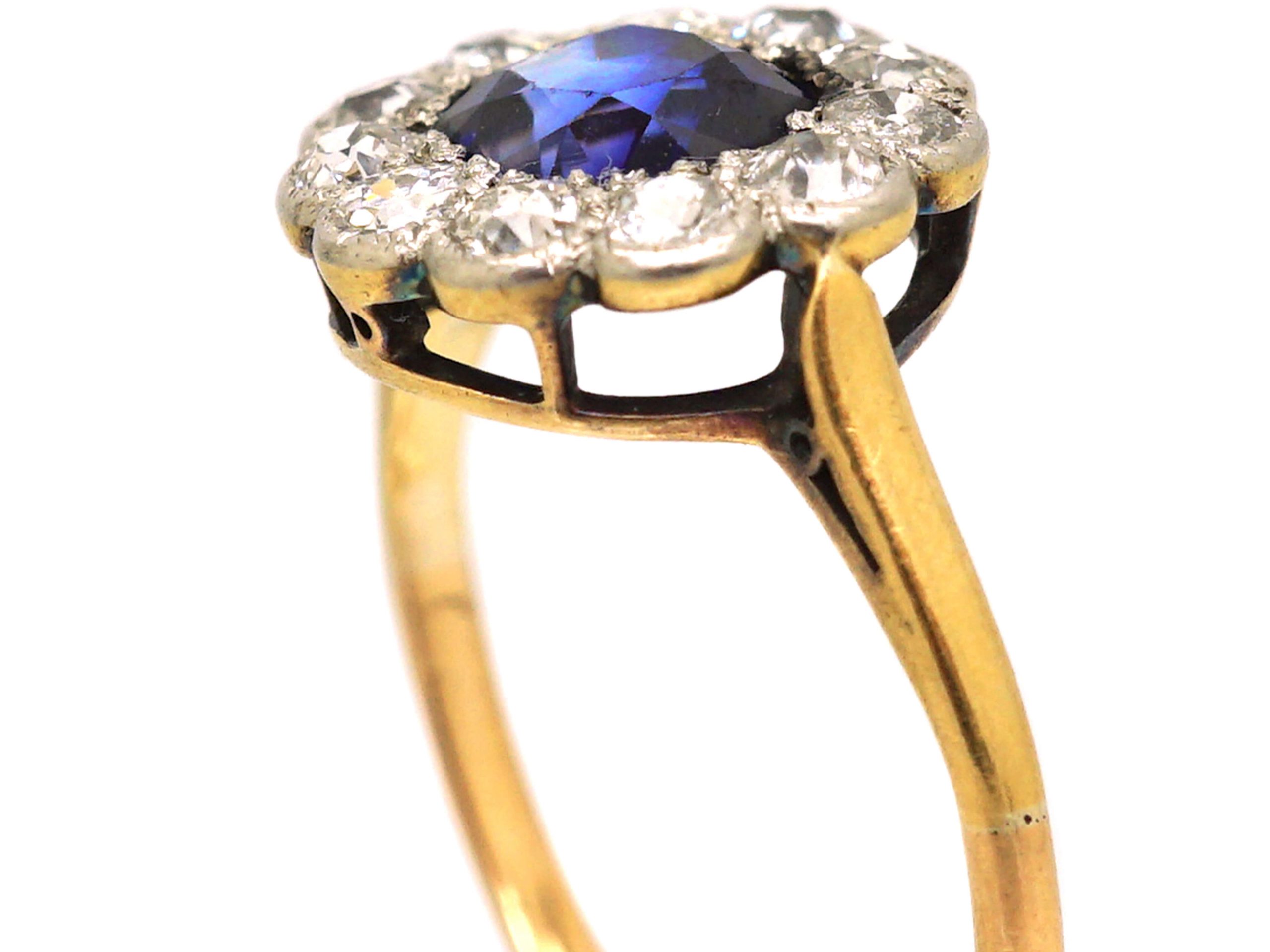 Edwardian Ct Gold Platinum Sapphire Diamond Oval Cluster Ring