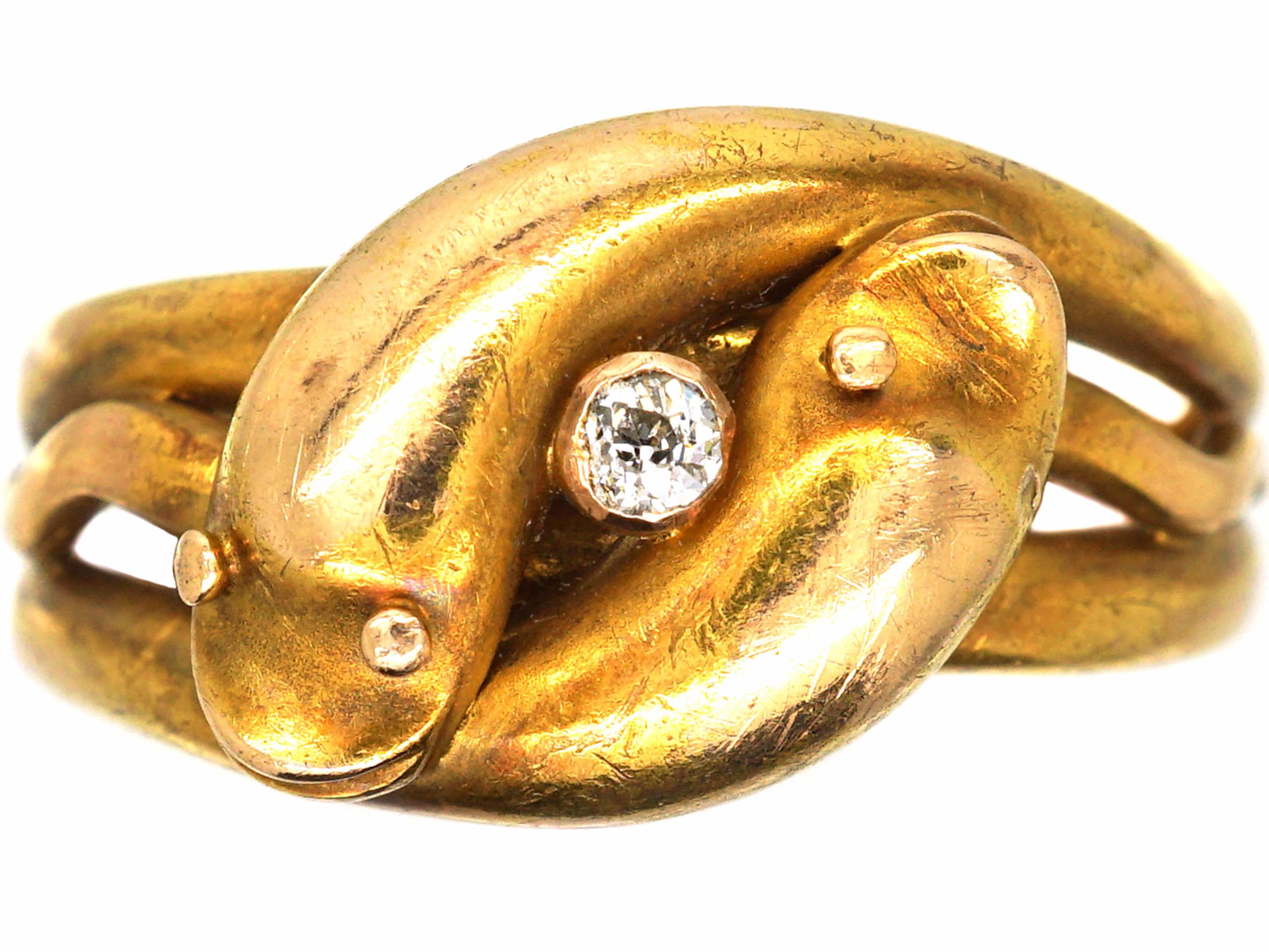 Victorian Ct Gold Double Snake Ring Set With A Diamond W The