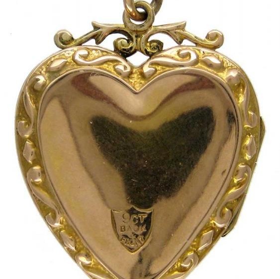 Heart-Shaped Gold Locket with Garnet & Pearl Decorative Features