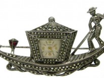 Marcasite & Sterling Silver Gondola Brooch Watch