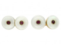 Mother of Pearl & Ruby Button Cufflinks