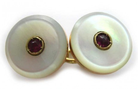 Mother of Pearl & Ruby Button Cufflinks