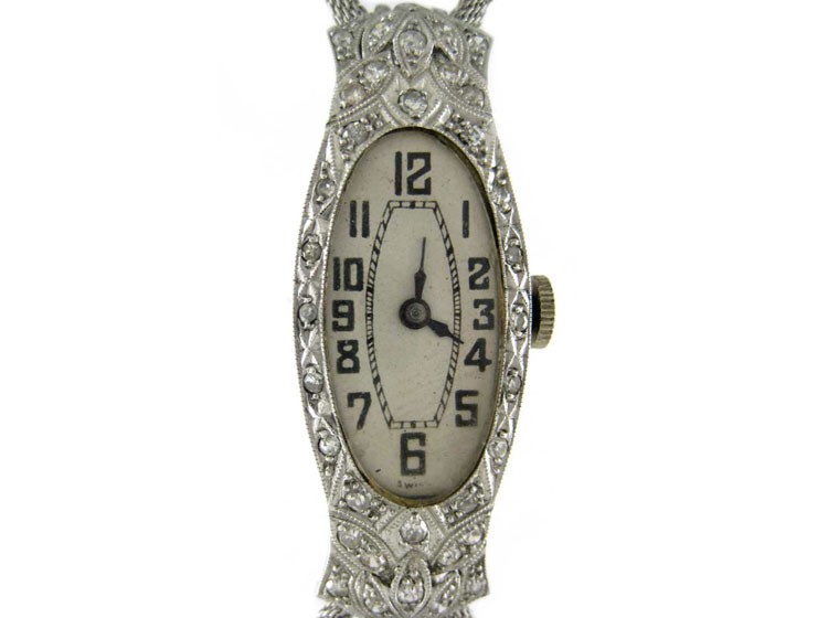 Ornate Art Deco White Gold & Diamond Watch
