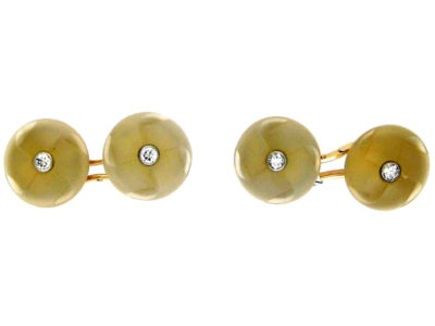 Pale Agate & Diamond Round Cufflinks