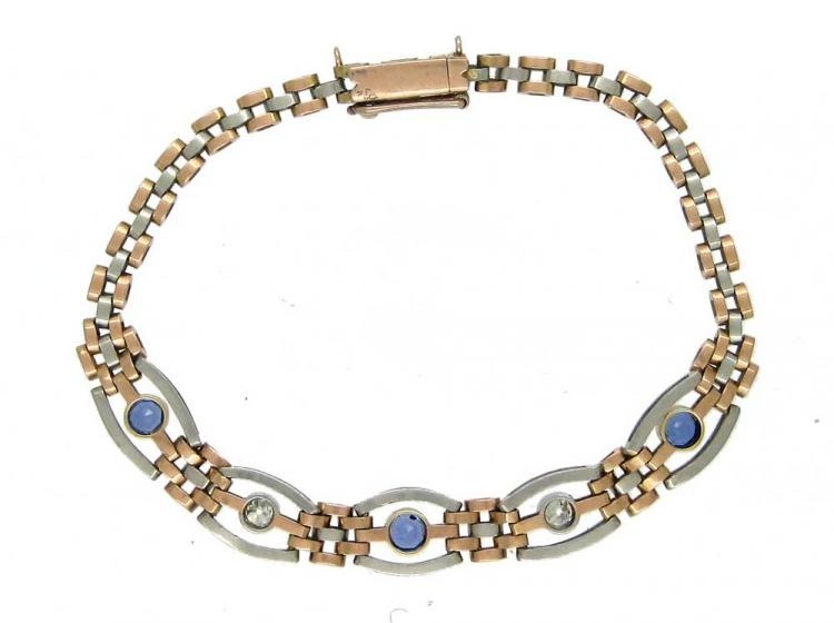 15ct Gold & Platinum, Sapphire & Diamond Gate Bracelet