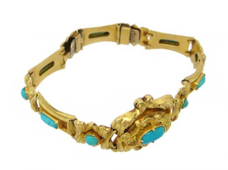 Ornate 18ct Gold & Turquoise Bracelet