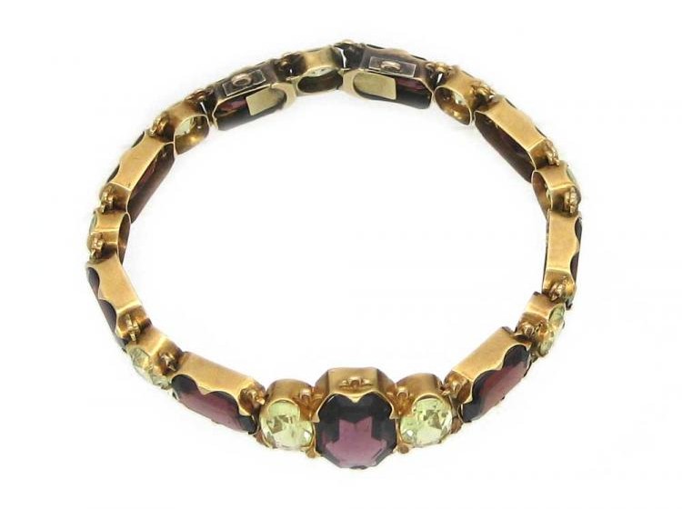 Garnet & Crysolite Bracelet Set in 18ct Gold