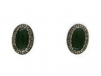 Nephrite Jade & Marcasite Oval Earrings