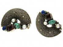 Silver & Mixed Stone German Earrings by Gustave Braendle
