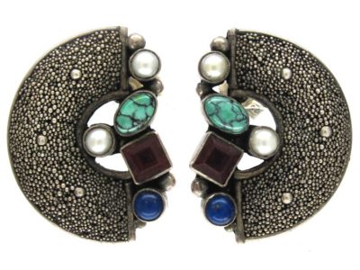Silver & Mixed Stone German Earrings by Gustave Braendle