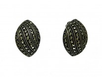 Marcasite & Silver Leaf Shaped Clip-On Earrings