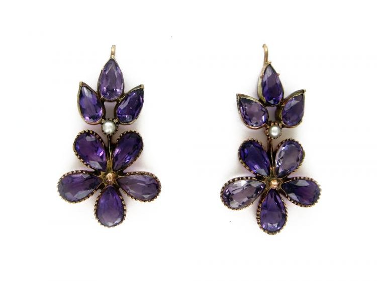 Amethyst & Pearl Flower Earrings