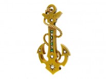 Victorian 15ct Gold Anchor Brooch set with Emeralds & Rose Diamonds