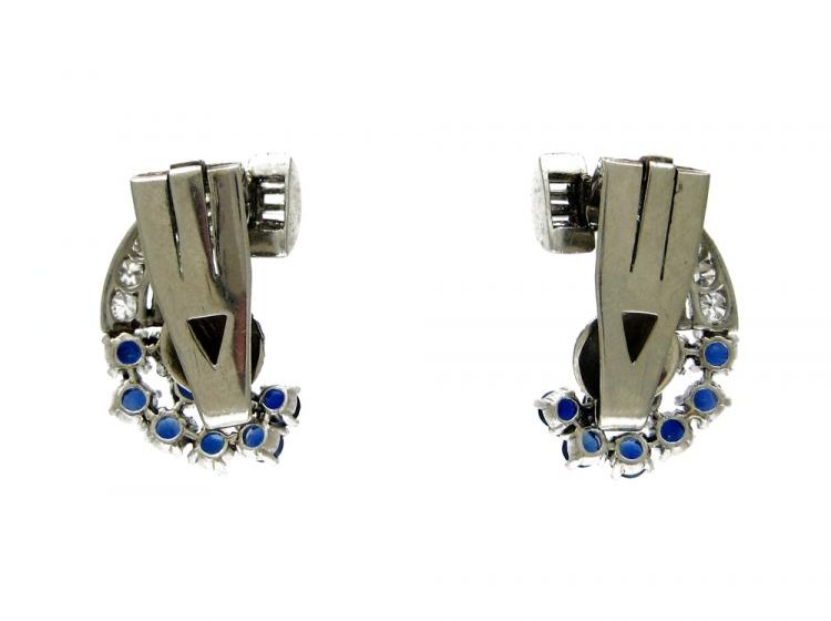 Sapphire, Diamond & White Gold Clip-on Earrings