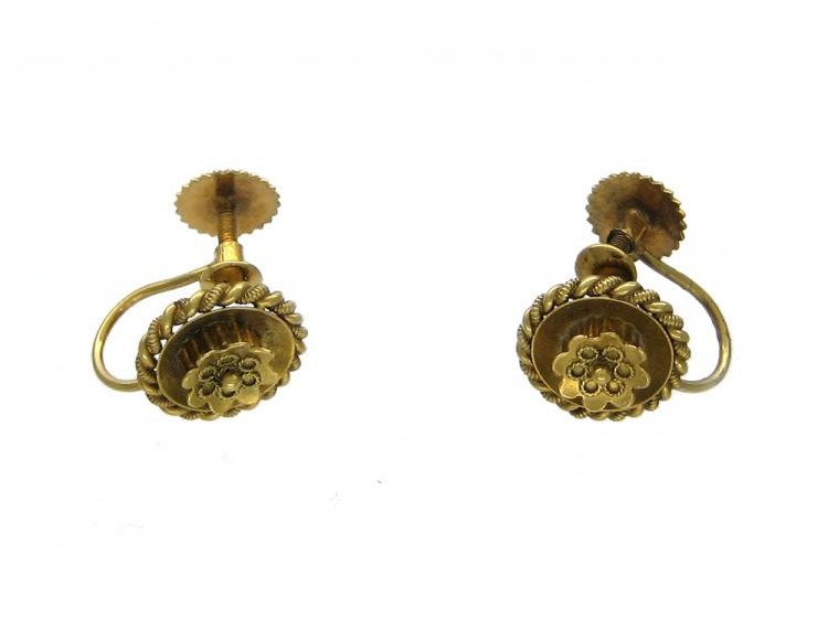 15ct Gold Etruscan Style Flower Earrings