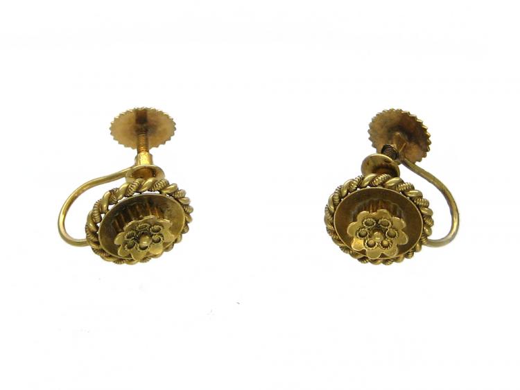 15ct Gold Etruscan Style Flower Earrings (435Z) | The Antique Jewellery ...