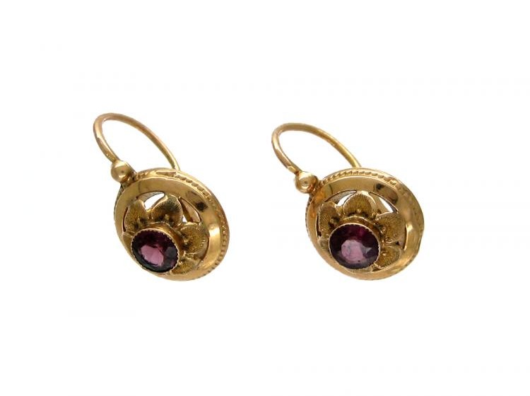 18ct Gold & Almandine Garnet Earrings