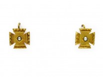 15ct Gold & Pearl Maltese Cross Earrings