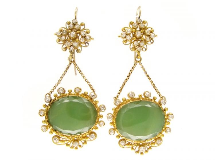 Gold Regency Victorian Style Jade Drop Earrings