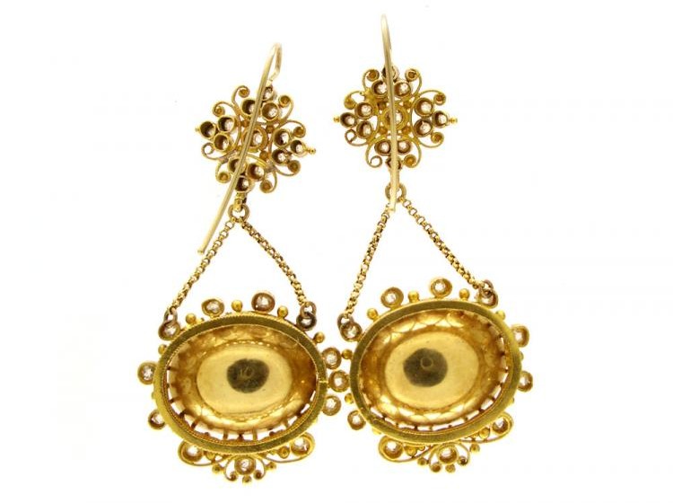Regency 18ct Gold Diamond & Chrysoprase Drop Earrings