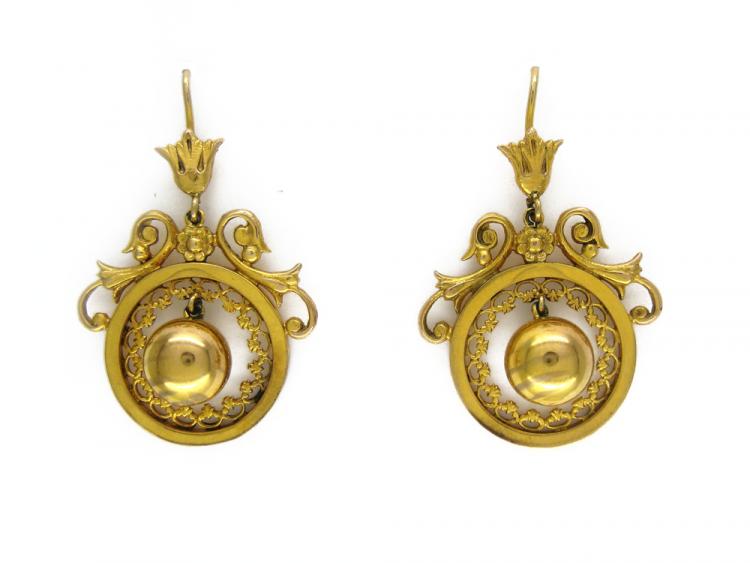 15ct Gold Ball Drop Earrings (424A) The Antique Jewellery Company