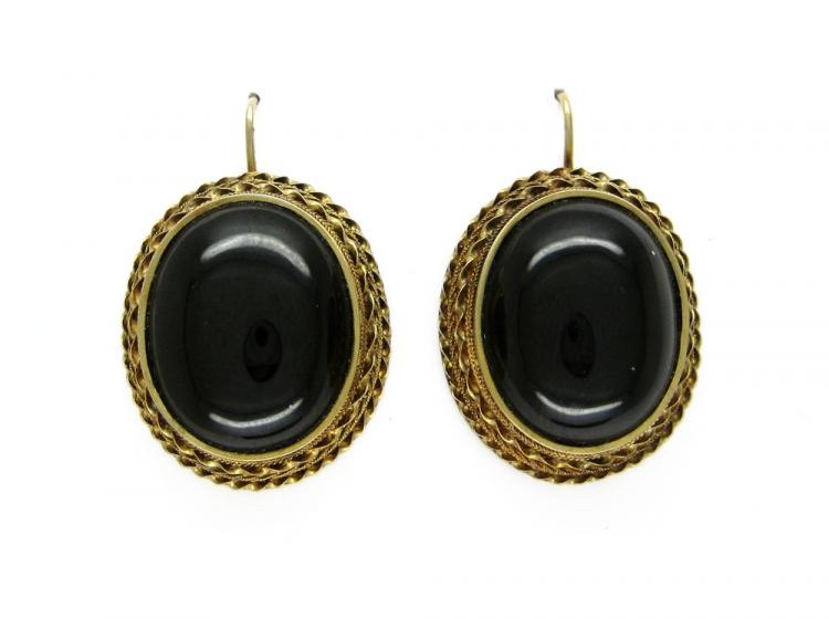 Cabochon Garnet 18ct Gold Earrings