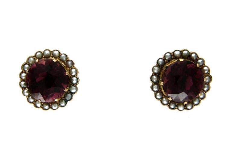 Hessanite Garnet & Pearl Round Earrings