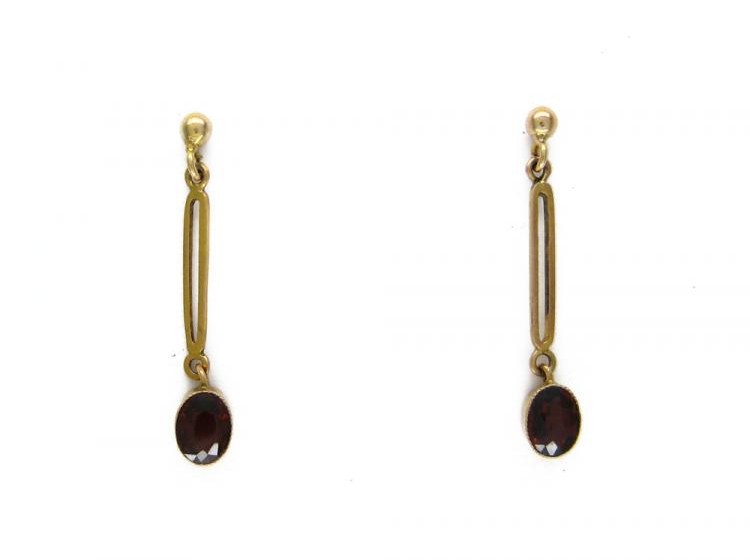 9ct Gold & Garnet Drop Earrings