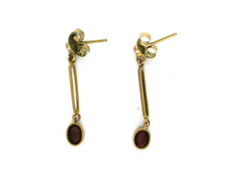 9ct Gold & Garnet Drop Earrings