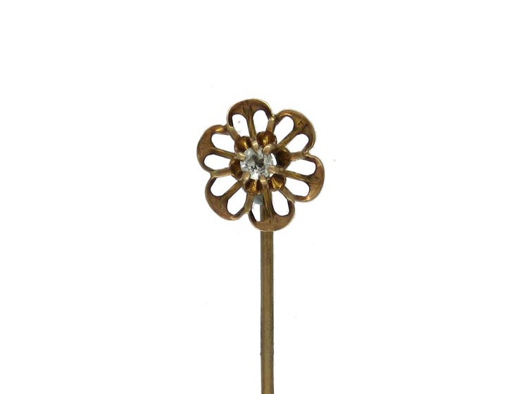 15ct Gold & Diamond Flower Tie Pin