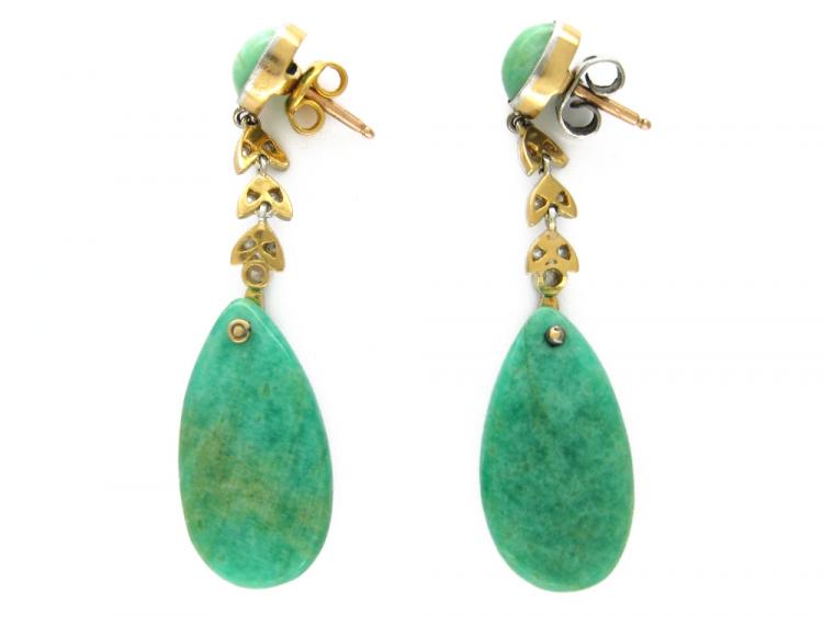 Amazonite & Diamond Drop Earrings (474A) | The Antique Jewellery Company