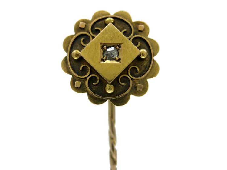 15ct Gold & Diamond Etruscan Style Tie Pin