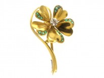 Emerald & Diamond Flower Brooch