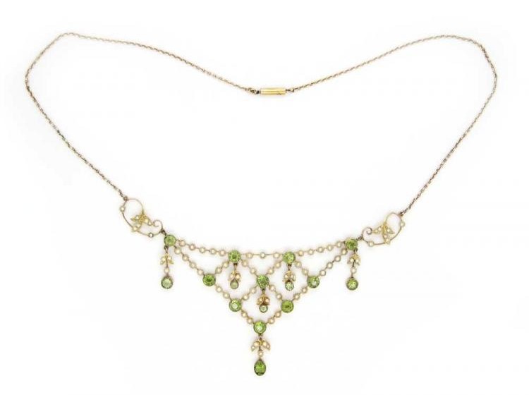 Peridot & Split Pearl Necklace