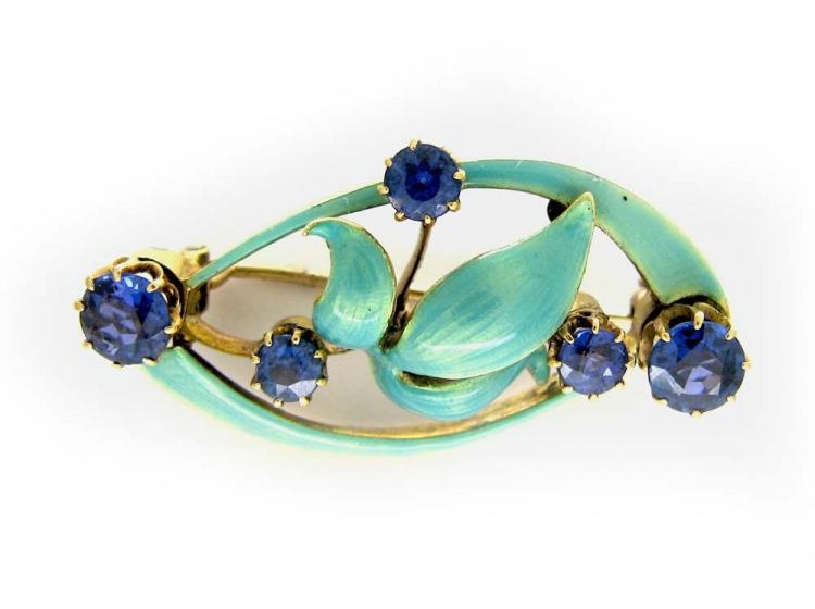 Art Nouveau Sapphire & Enamel Brooch
