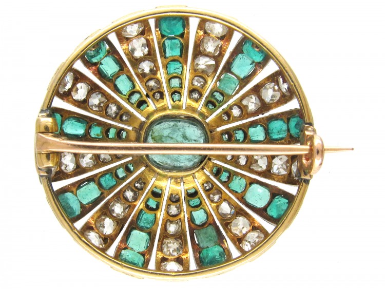 Emerald & Diamond Round Brooch