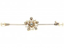 Diamond & Pearl Flower Bar Brooch