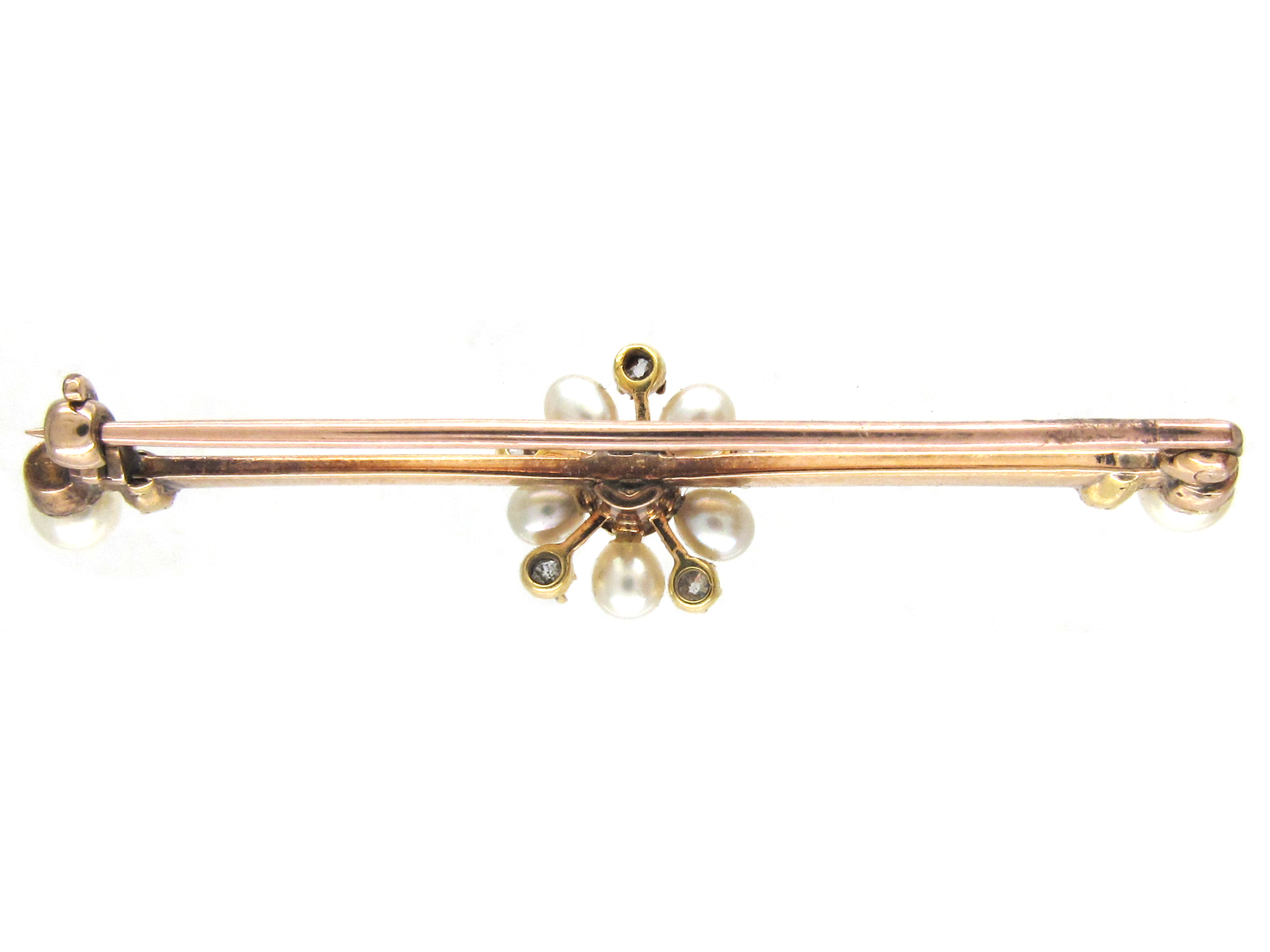 Diamond & Pearl Flower Bar Brooch (502A) | The Antique Jewellery Company