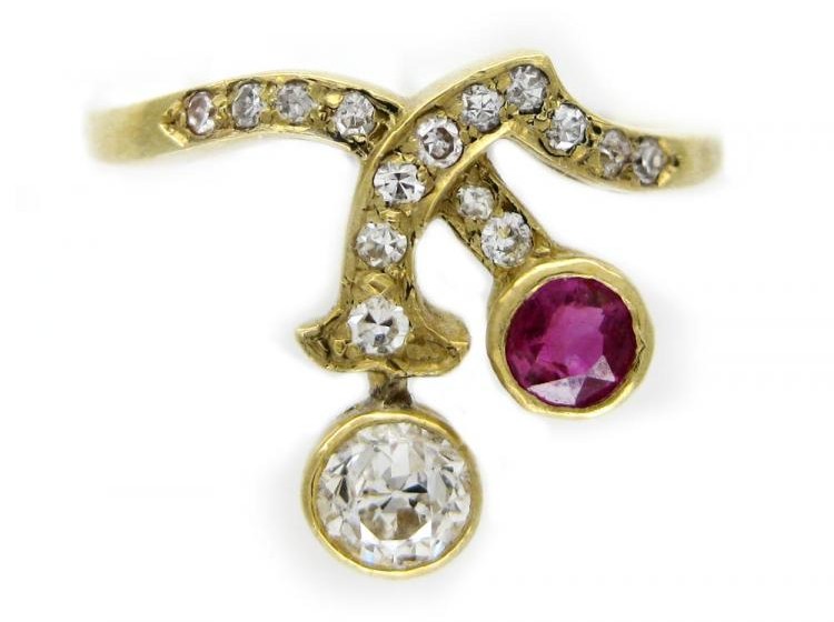 Ruby Diamond Art Nouveau Ring